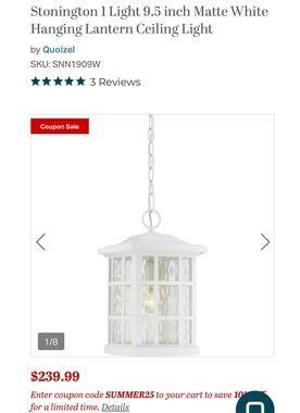 Stonington Matte White Hanging Lantern Ceiling 9.5 inch Light New in Box